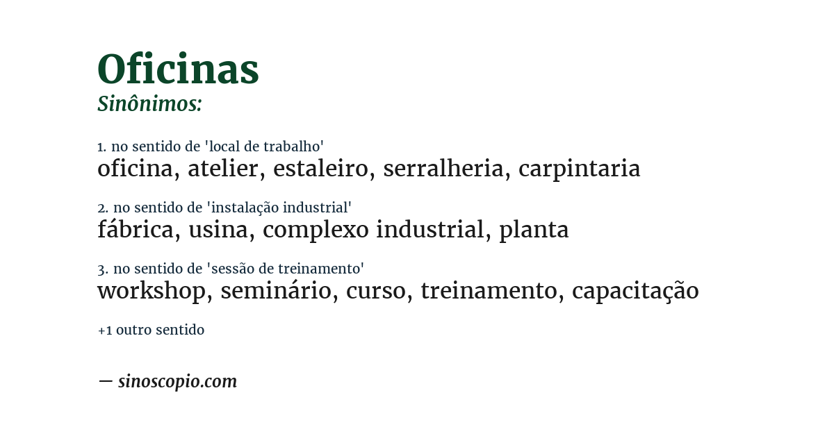 Sinônimo de oficinas