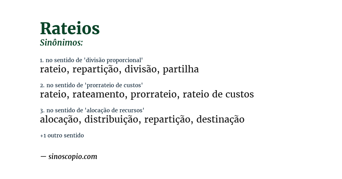 Sinônimo de rateios