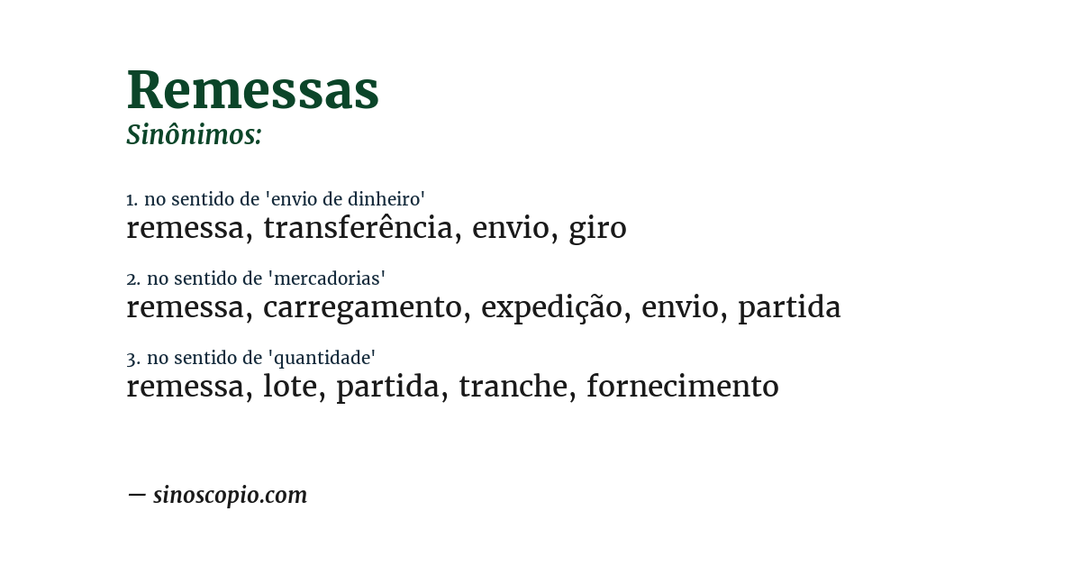 Sinônimo de remessas