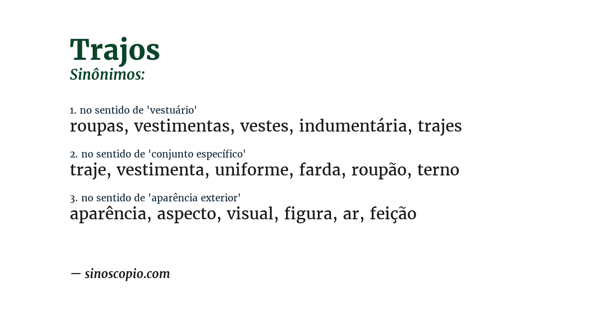 Sinônimo de trajos