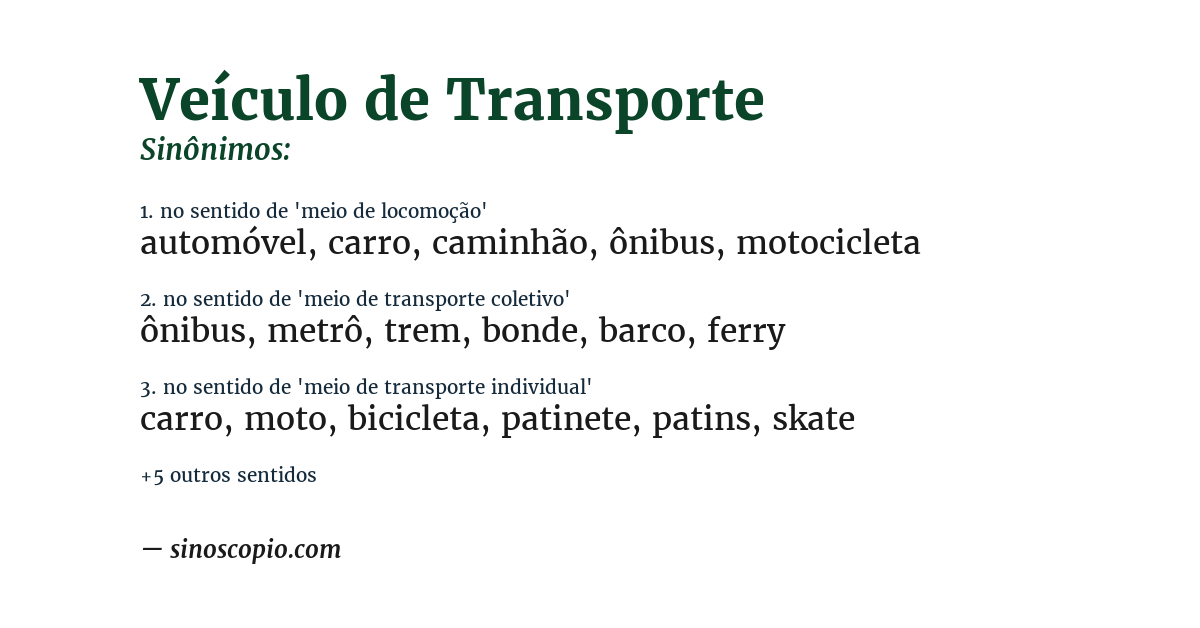 Sinônimo de veículo de transporte
