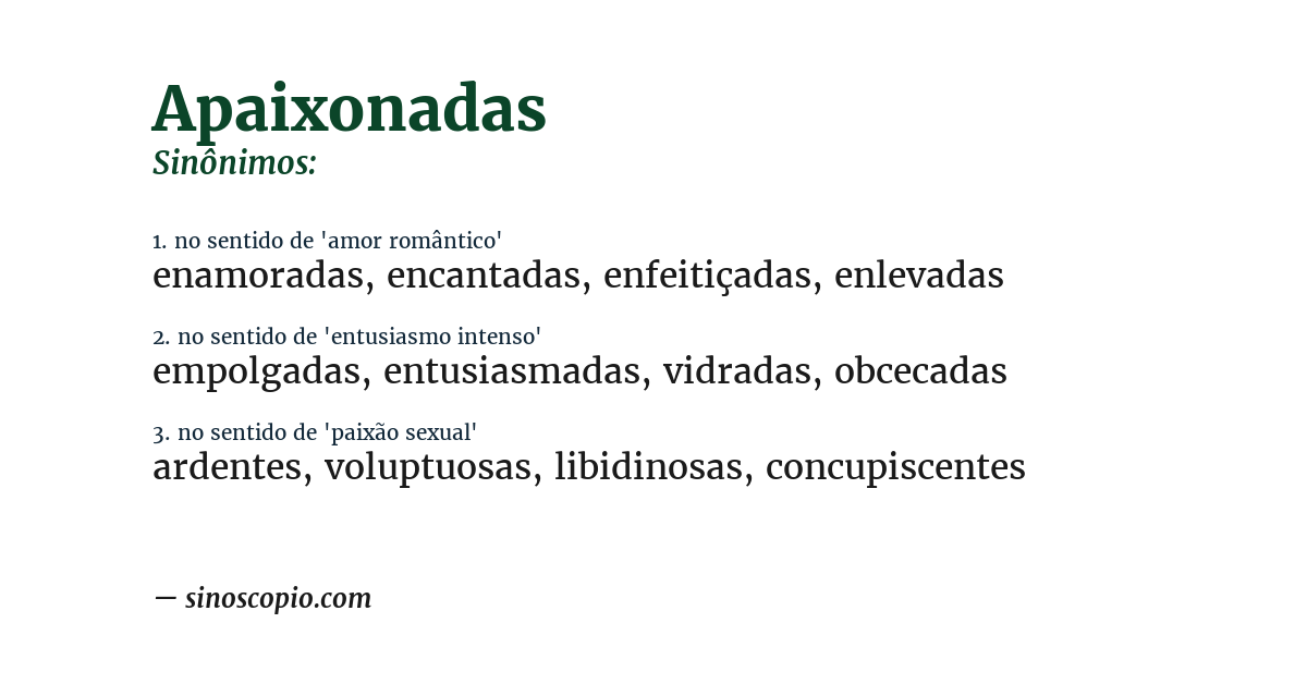 Sinônimo de apaixonadas
