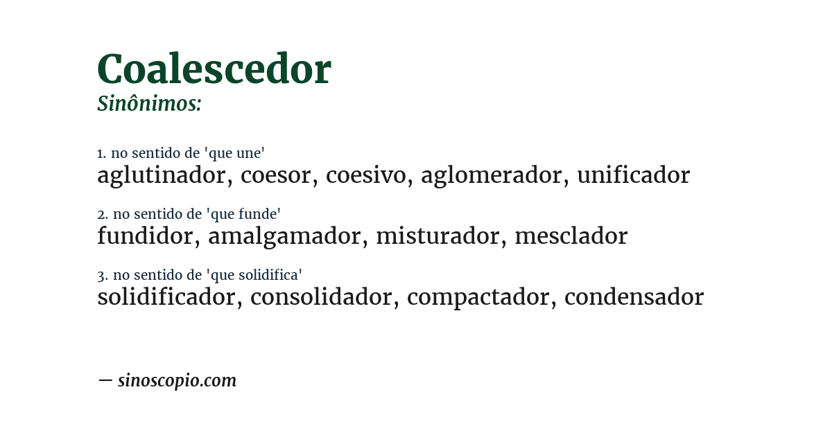 Sinônimo de coalescedor