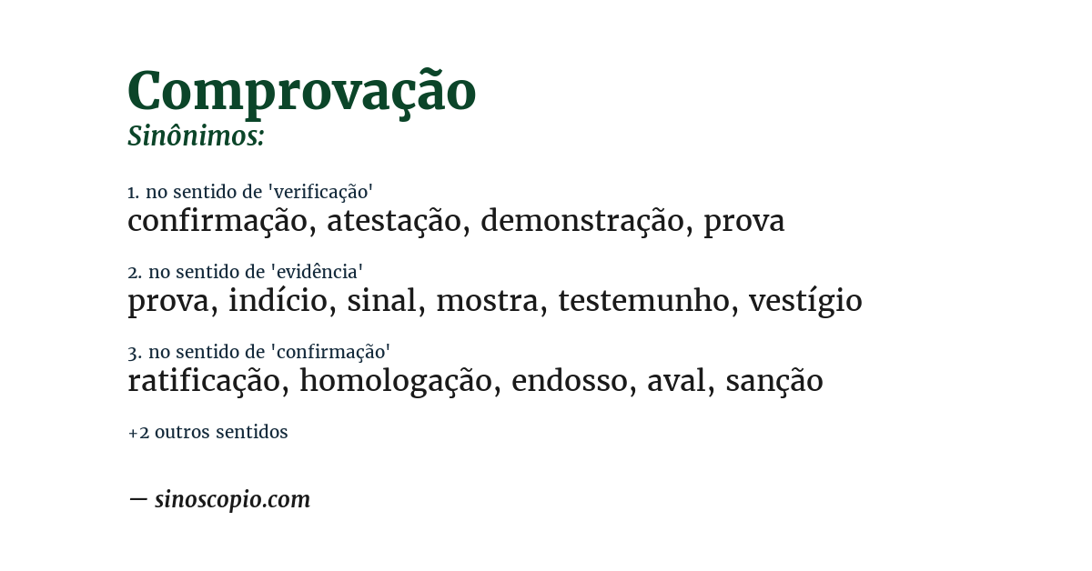 Sinônimo de comprovação