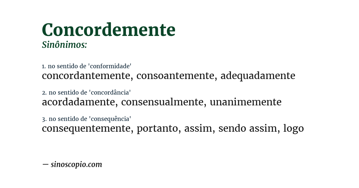 Sinônimo de concordemente