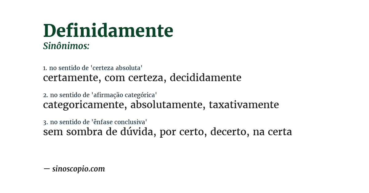 Sinônimo de definidamente