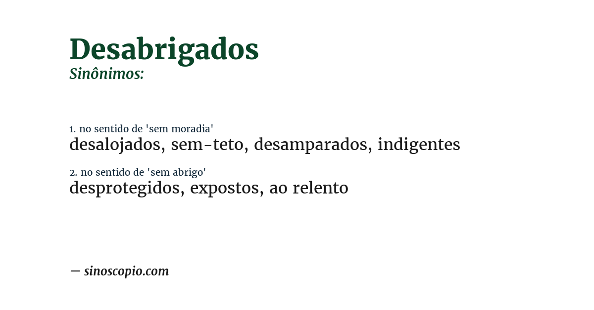 Sinônimo de desabrigados