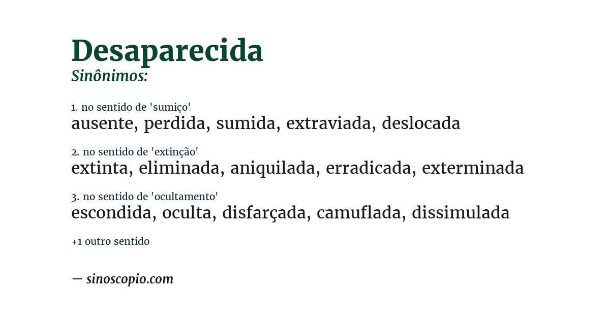 Sinônimo de desaparecida
