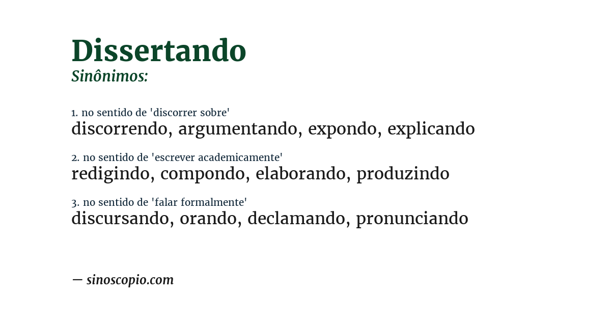 Sinônimo de dissertando