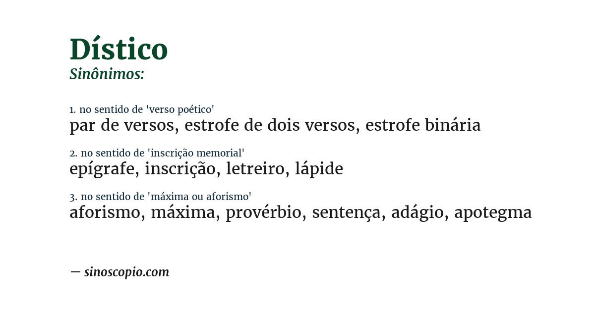 Sinônimo de dístico