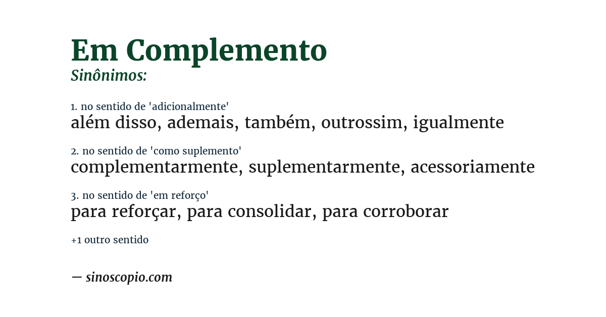 Sinônimo de em complemento