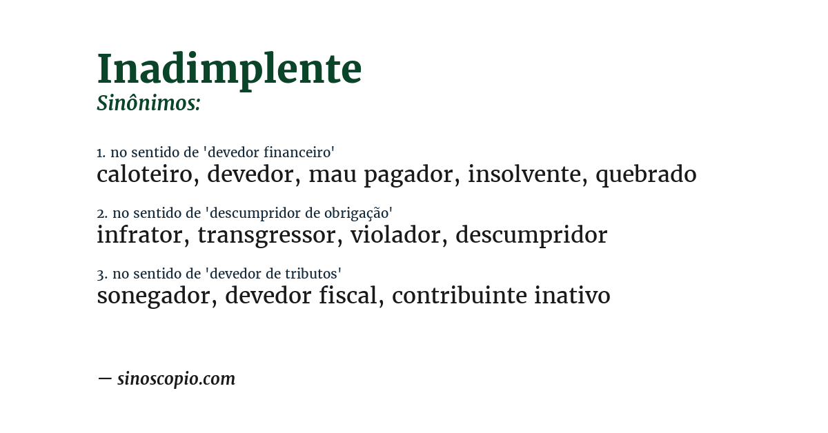 Sinônimo de inadimplente