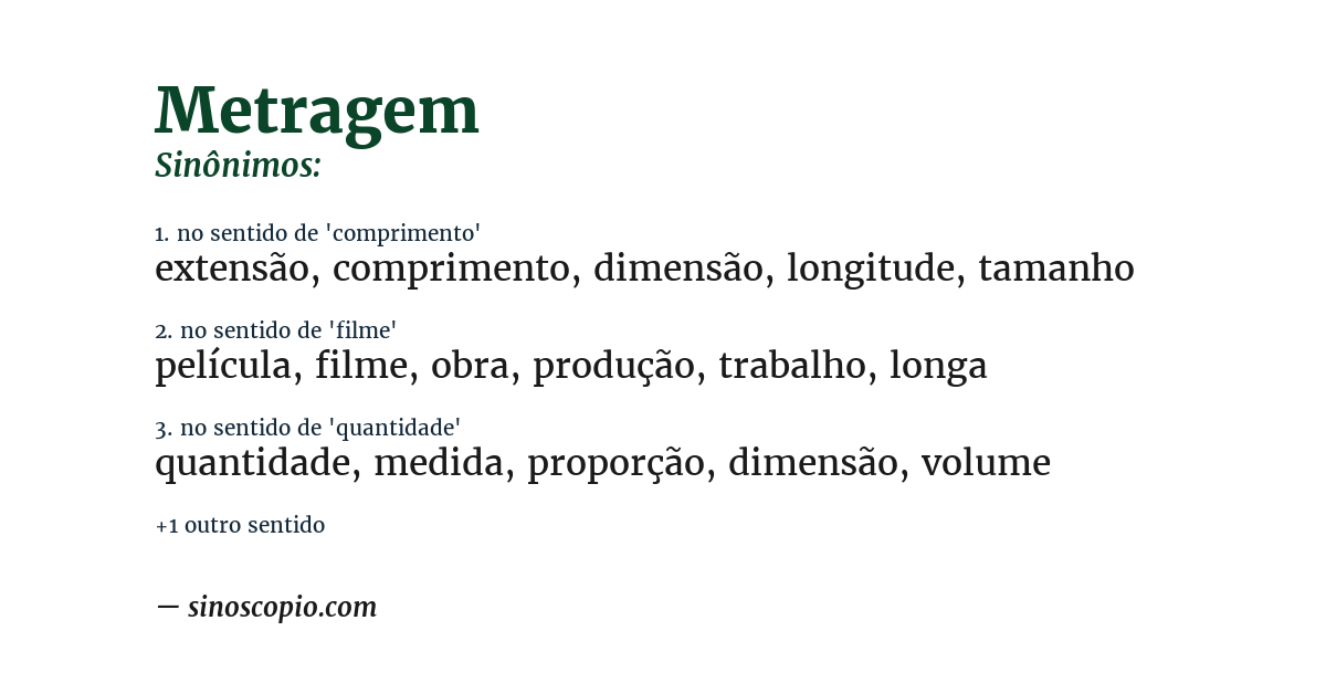 Sinônimo de metragem