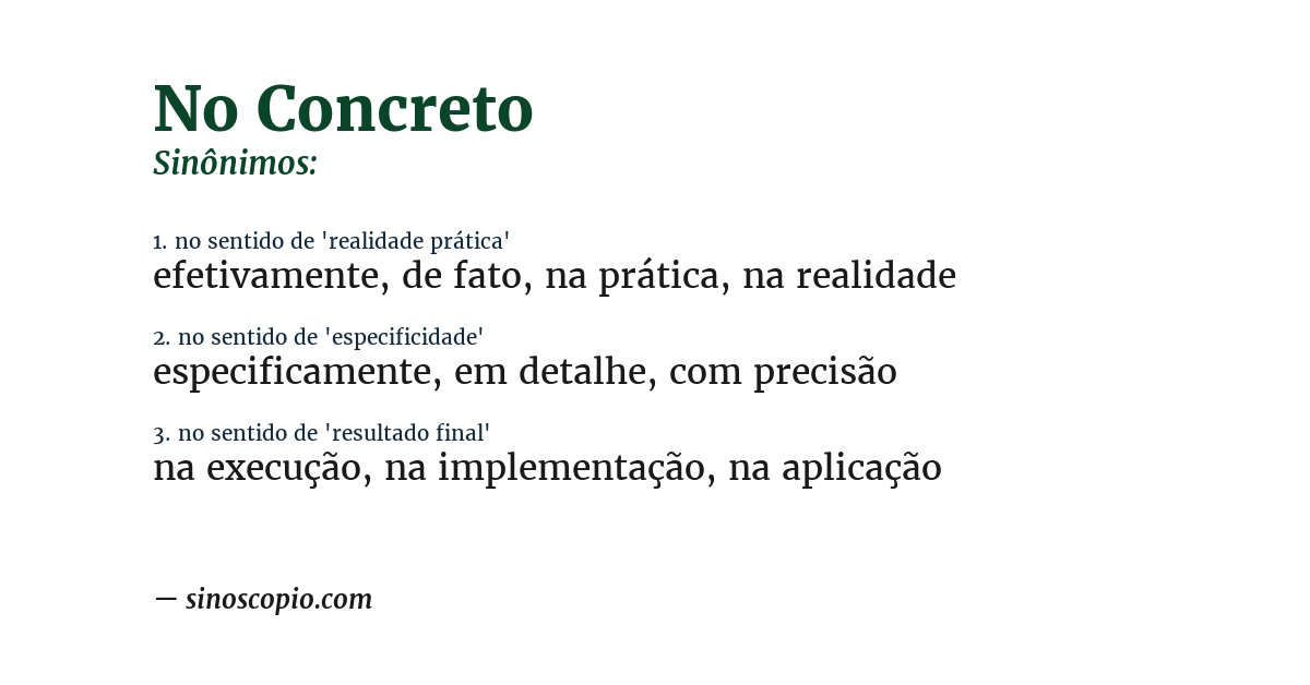 Sinônimo de no concreto