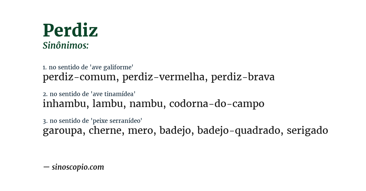 Sinônimo de perdiz