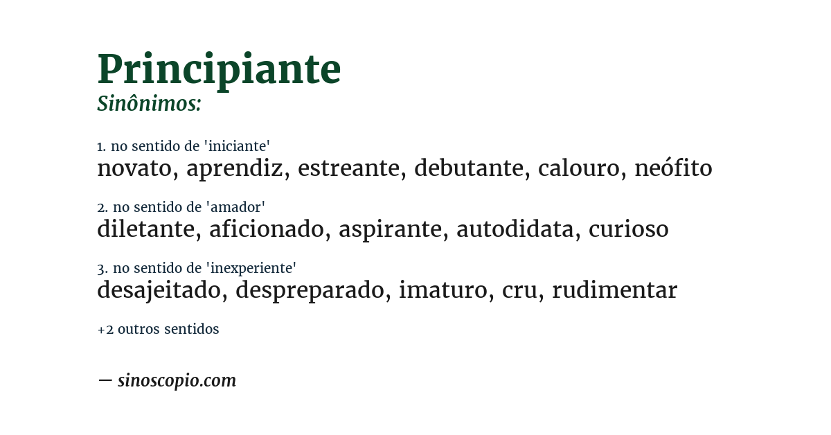 Sinônimo de principiante