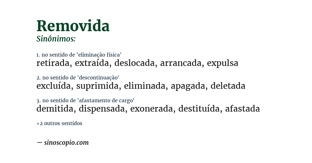 Sinônimo de removida