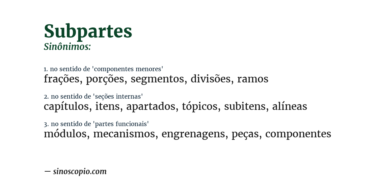 Sinônimo de subpartes