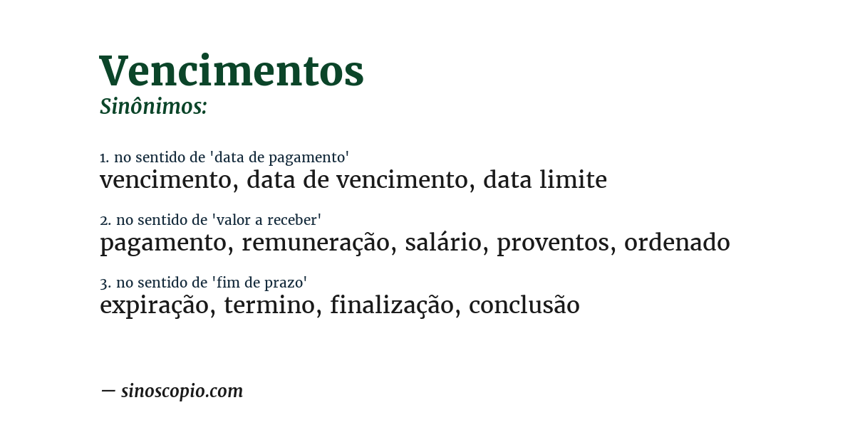 Sinônimo de vencimentos