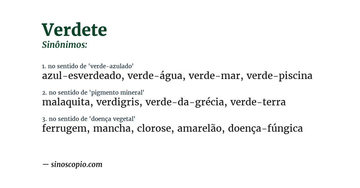 Sinônimo de verdete