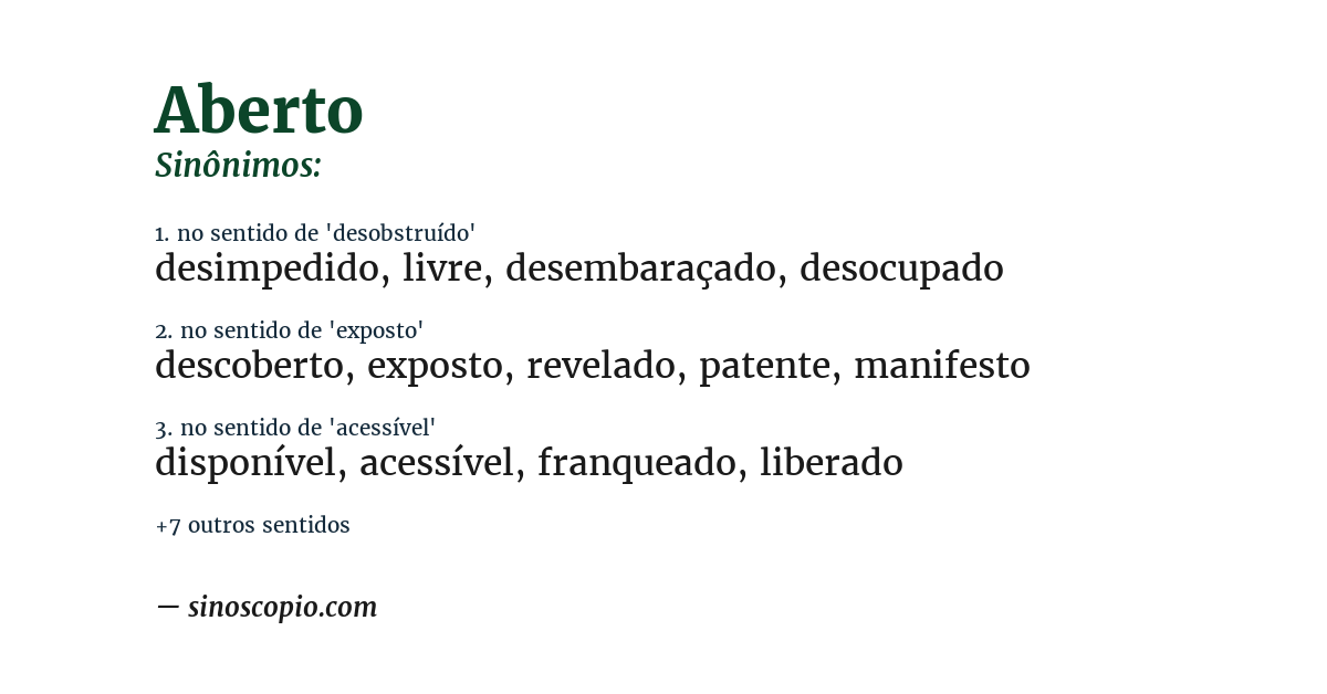 Sinônimo de aberto
