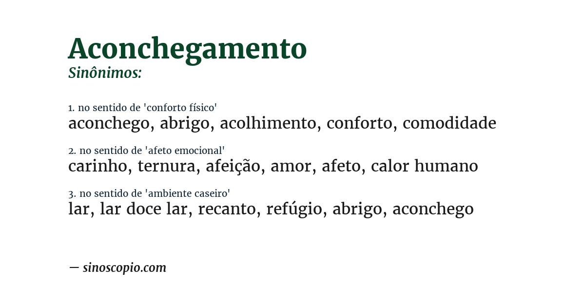 Sinônimo de aconchegamento