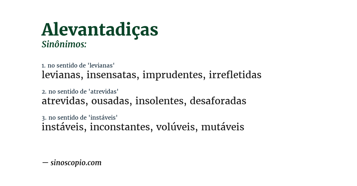 Sinônimo de alevantadiças