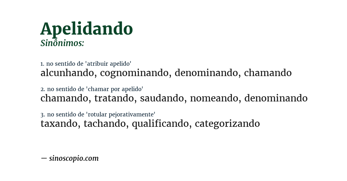 Sinônimo de apelidando