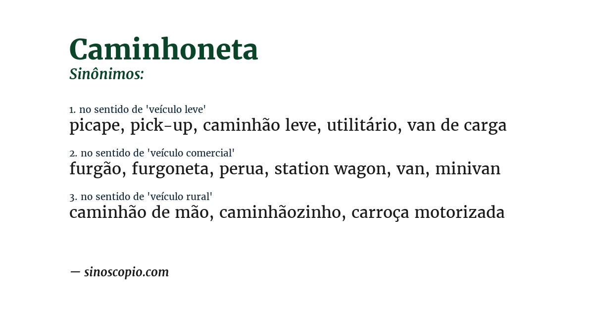 Sinônimo de caminhoneta