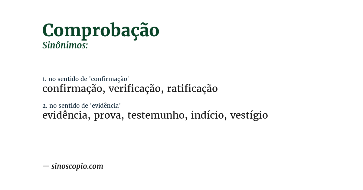 Sinônimo de comprobação