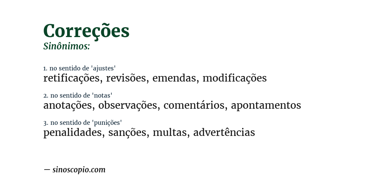 Sinônimo de correções
