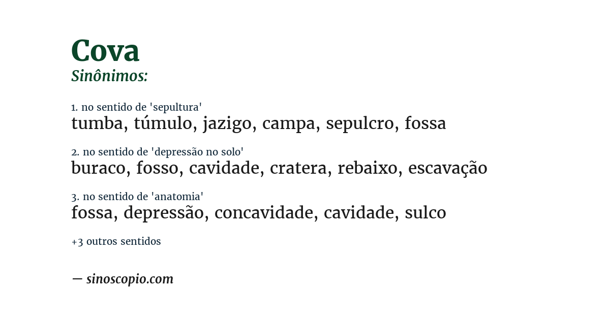 Sinônimo de cova