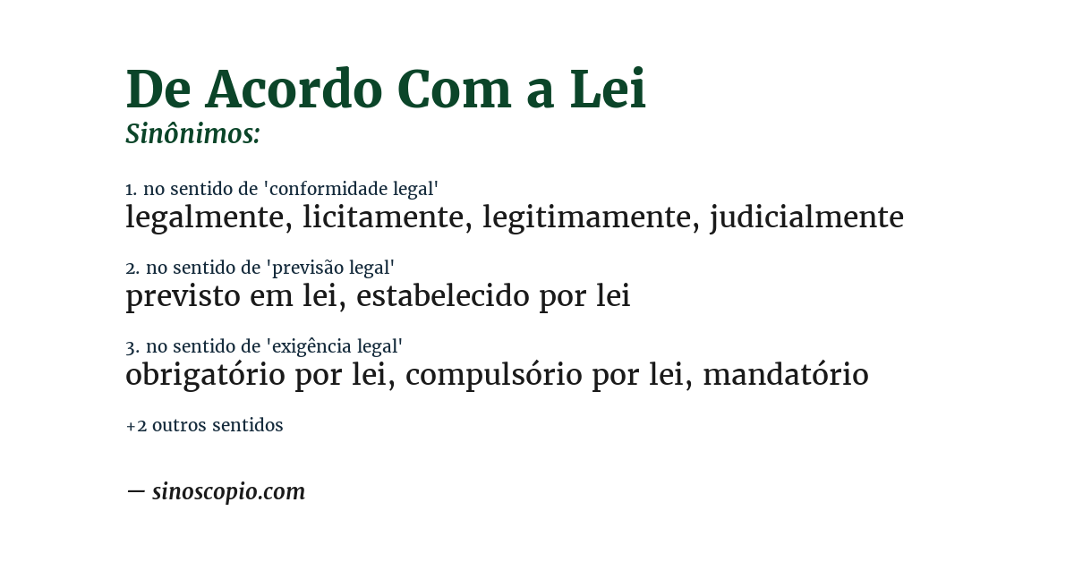 Sinônimo de de acordo com a lei