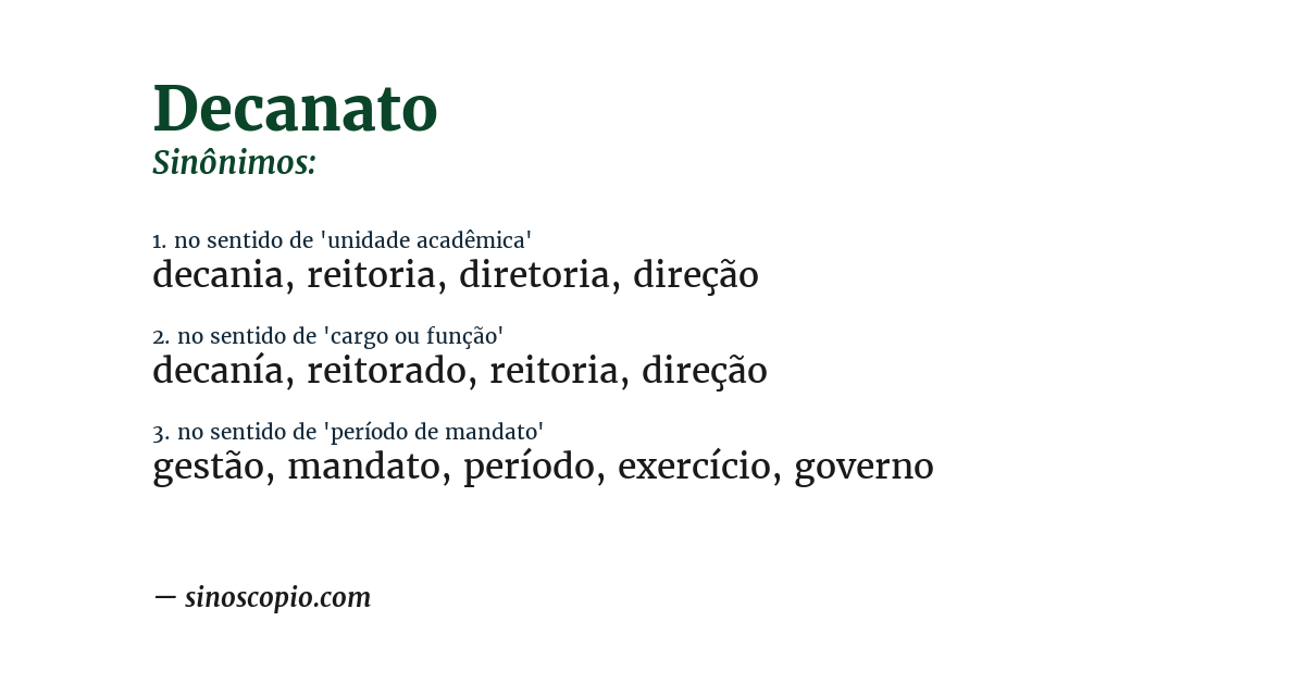 Sinônimo de decanato