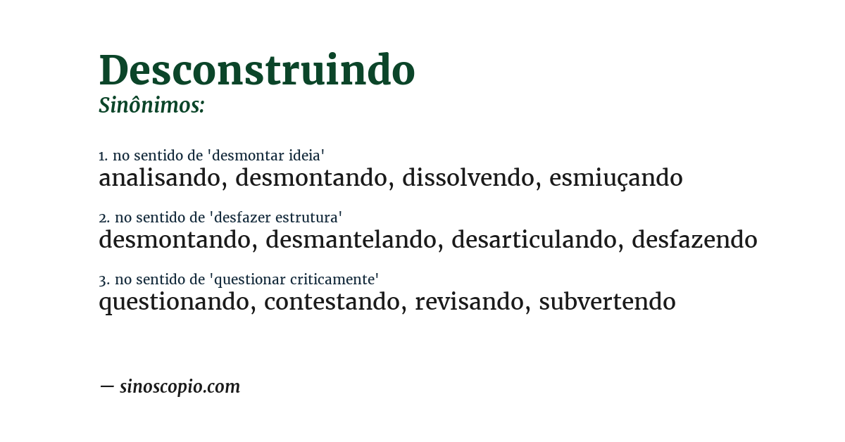 Sinônimo de desconstruindo