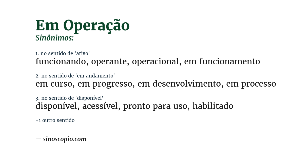 Sinônimo de em operação