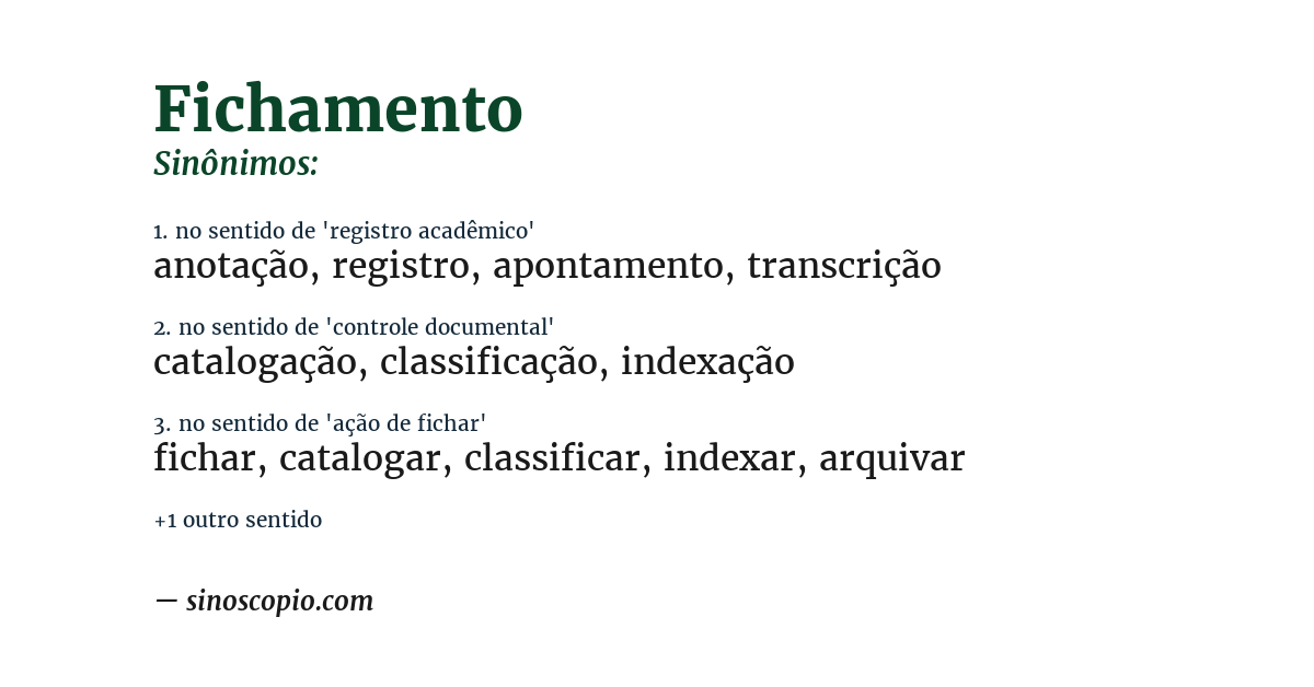 Sinônimo de fichamento