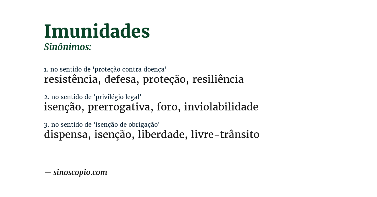 Sinônimo de imunidades