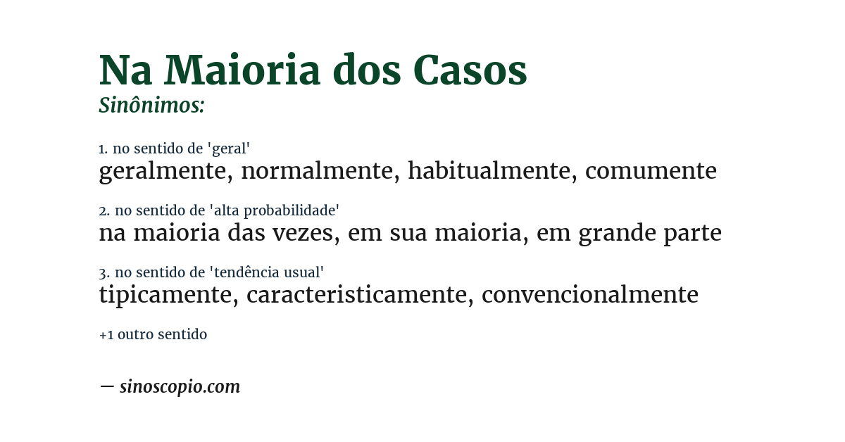 Sinônimo de na maioria dos casos