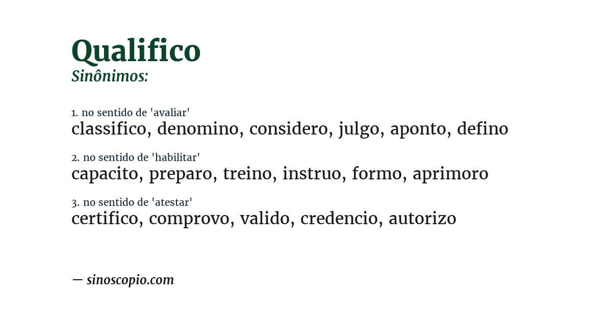 Sinônimo de qualifico