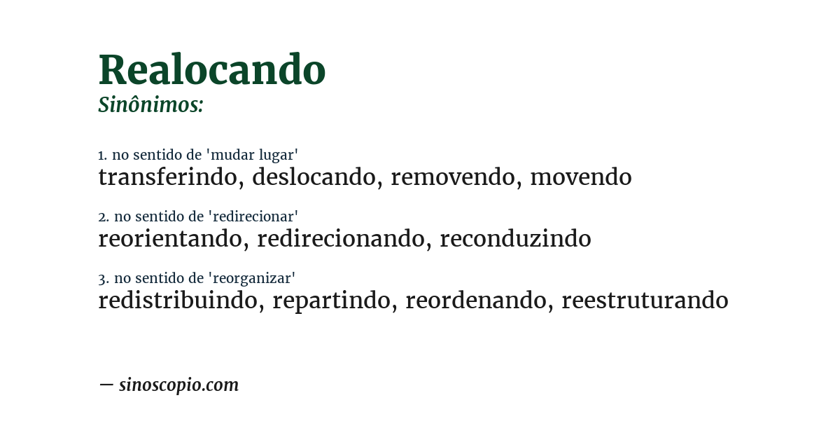 Sinônimo de realocando