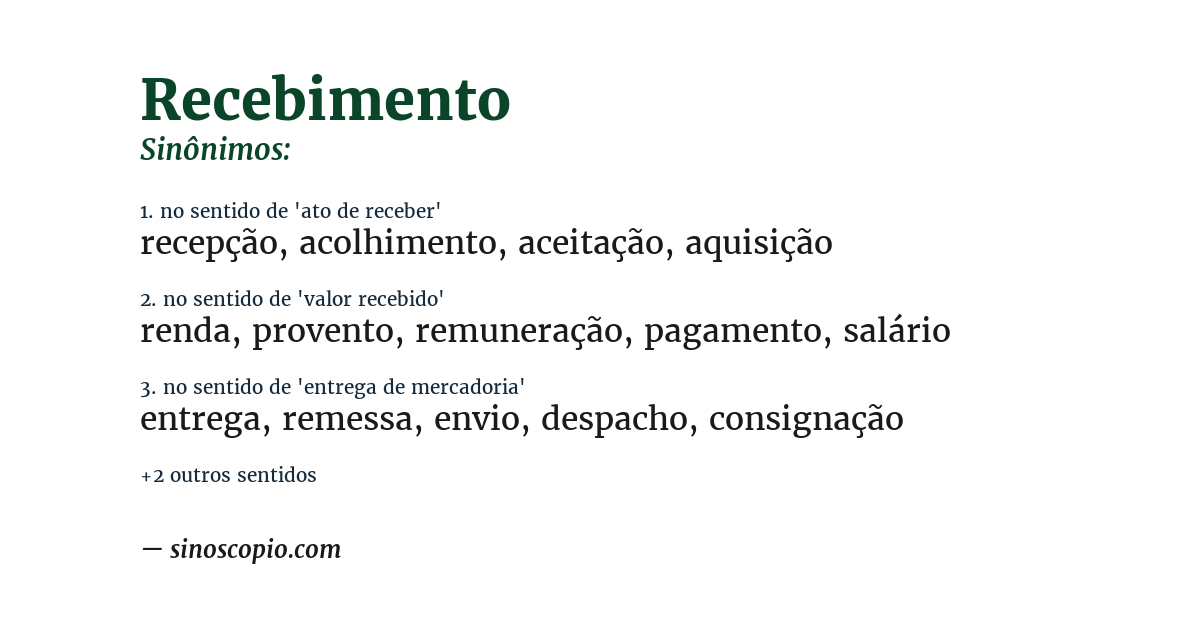 Sinônimo de recebimento