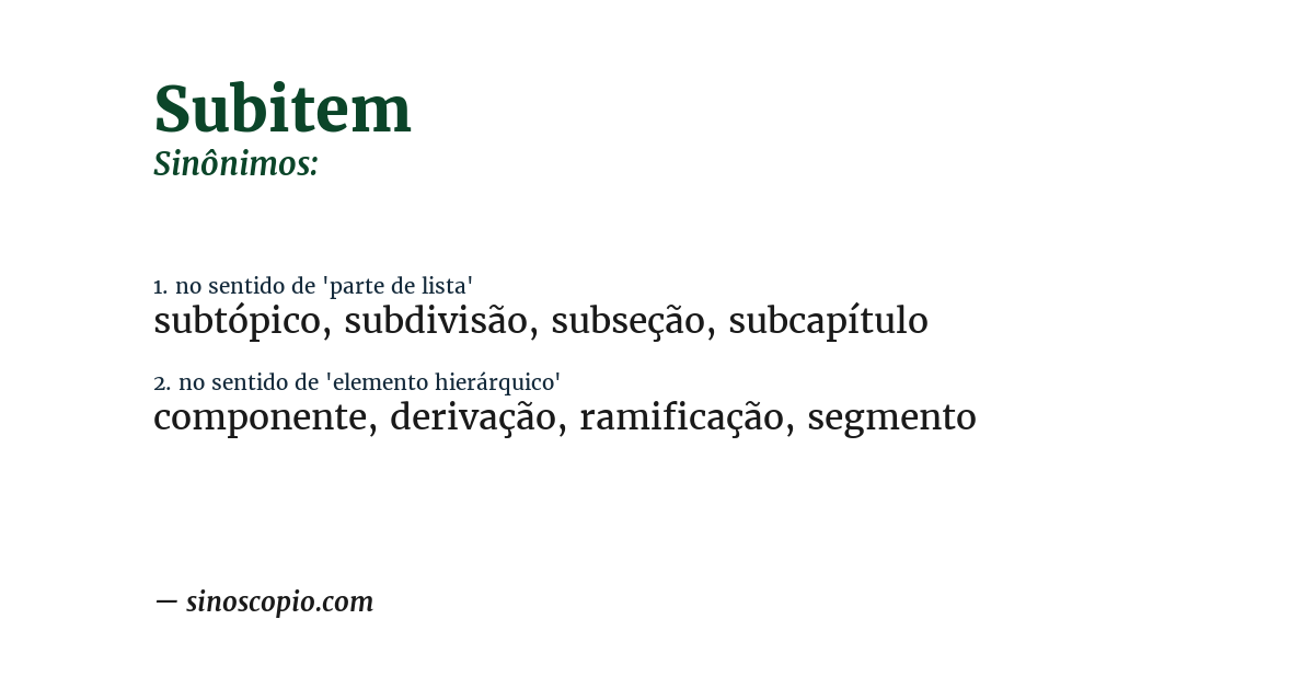 Sinônimo de subitem