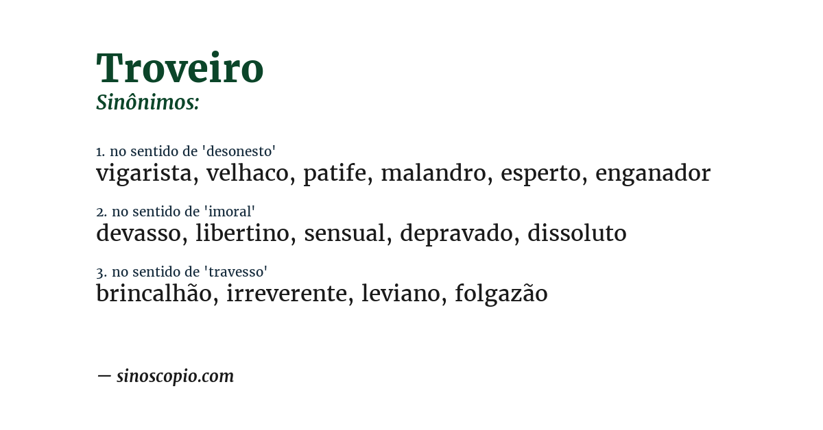Sinônimo de troveiro