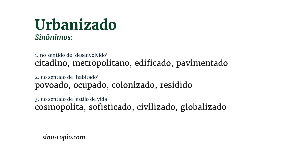 Sinônimo de urbanizado