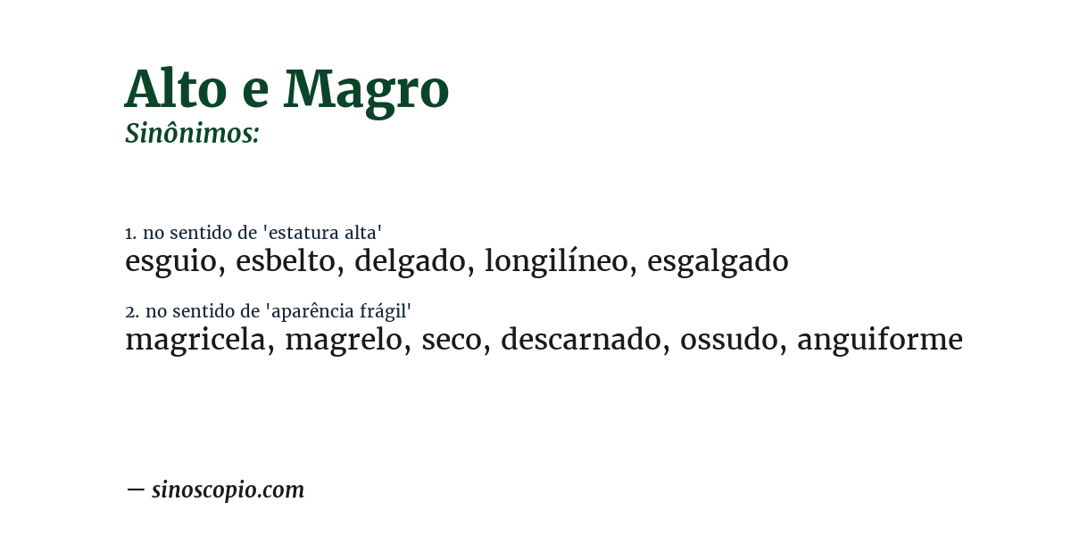 Sinônimo de alto e magro