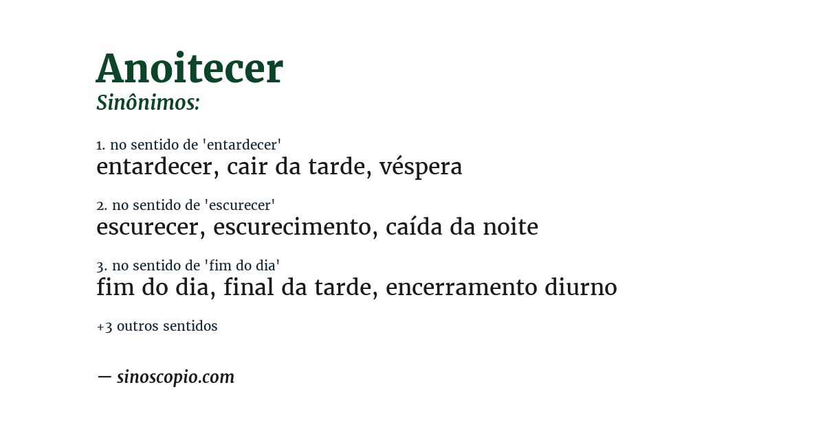 Sinônimo de anoitecer