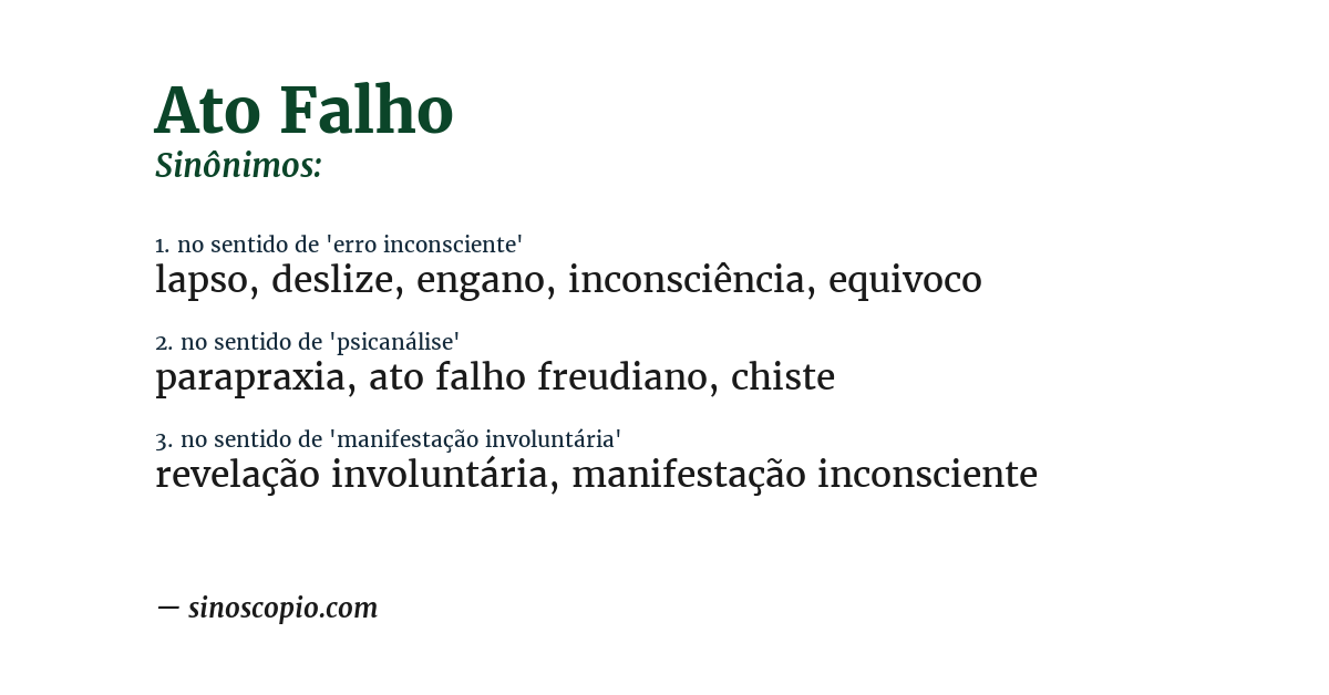 Sinônimo de ato falho