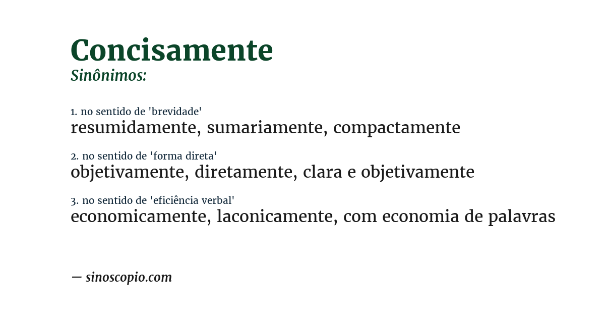 Sinônimo de concisamente