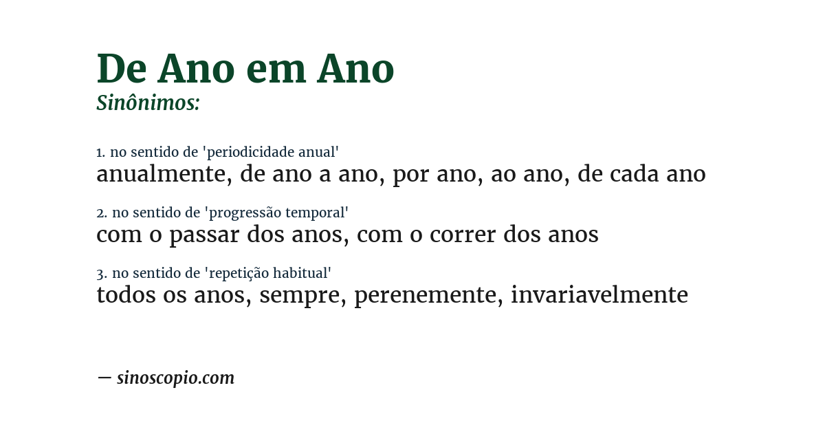 Sinônimo de de ano em ano